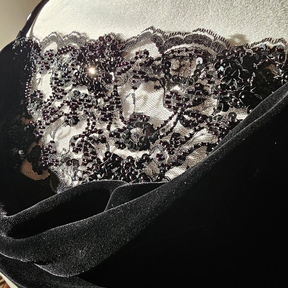 Lauren Ralph Lauren Black Velvet Lace Beaded Gown Dress Size 4 NWT Y2K - Picture 3 of 7